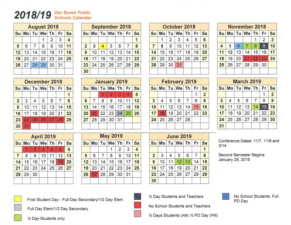 Van Buren Public Schools 2018 - 2019 School Calendar