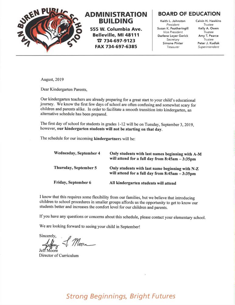 Kindergarten Start Dates 2019-2020