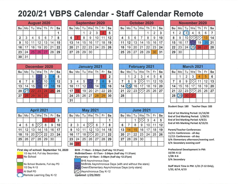 NEW VBPS 20202021 School Year Calendar (Remote Learning) Van Buren