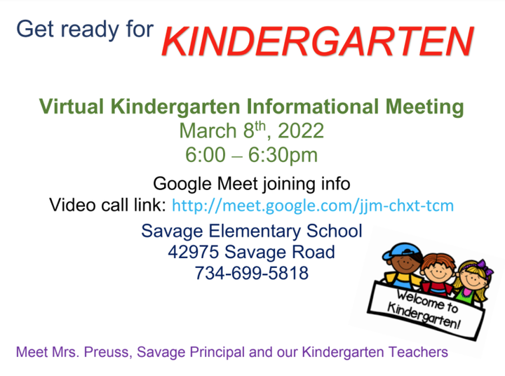 Savage Virtual Kindergarten Round-up Informational Meeting