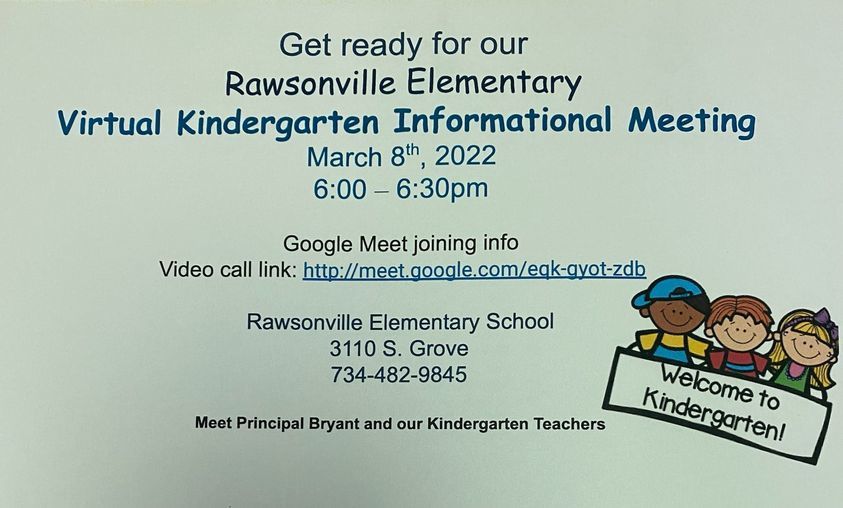 Rawsonville Virtual Kindergarten Round-up Informational Meeting