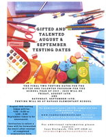 Gifted & Talented August & September Testing Dates